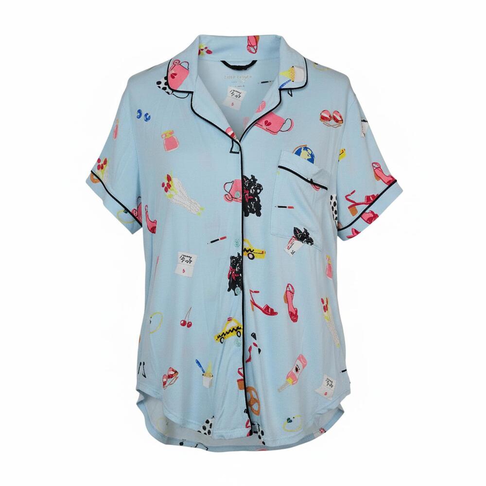 Kate Spade Women's Light Blue Printed Pajama Shirt - Picture 2 of 7